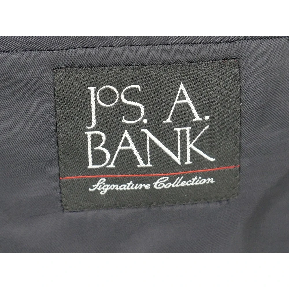 Jos A Bank Suit Black with Dark Navy Pinstripe Wool 2 Piece 44S 39x28